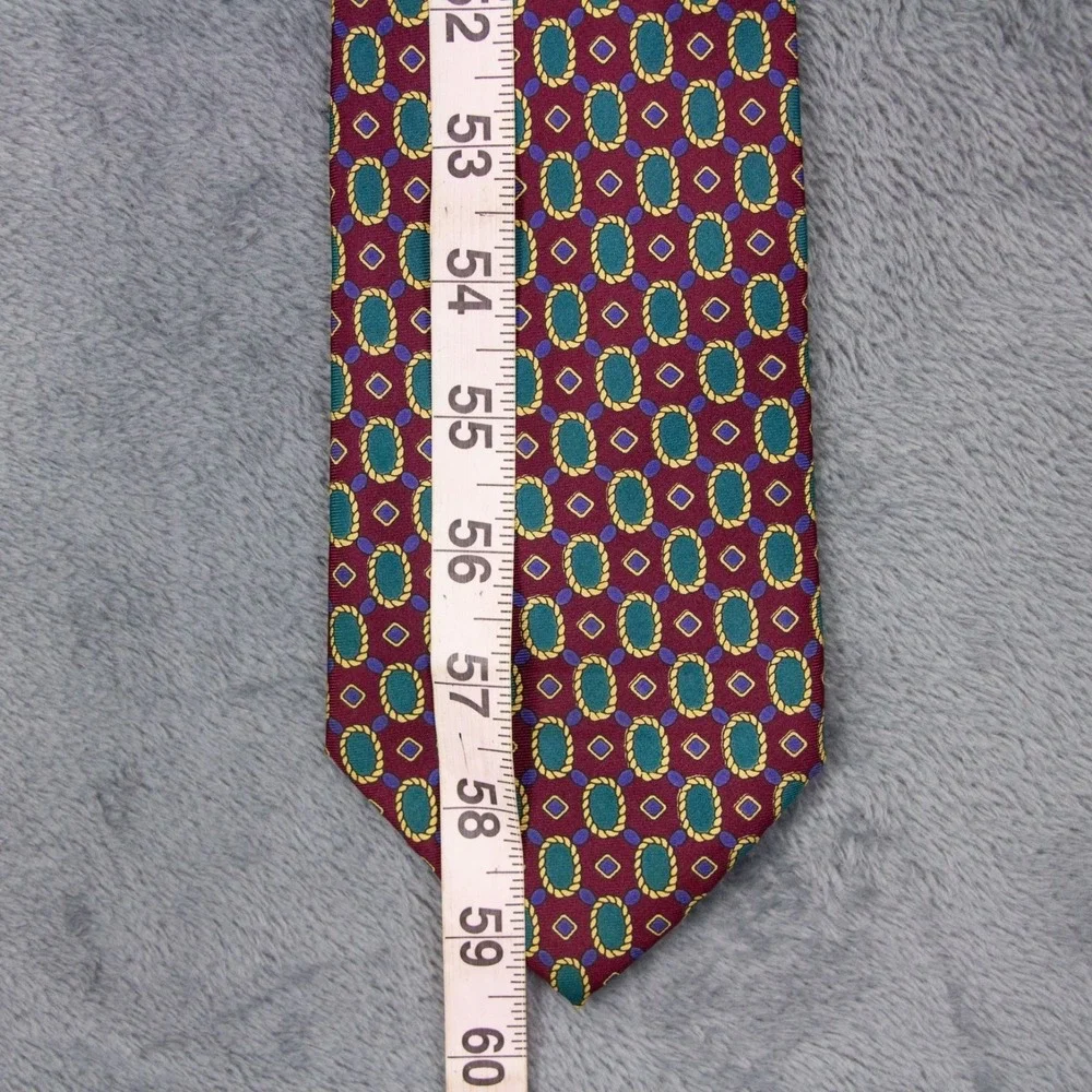 VTG Christian Dior Mens Burgundy‎ Geometric Neck Tie 100% Silk Made in USA EUC